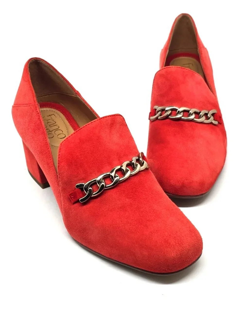 Franco Sarto Layola Slip-on Loafer Red Suede Heels Casual Shoes Women's Size 7M